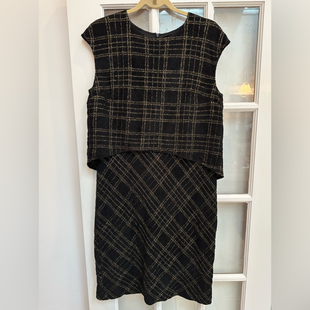 St. John Couture Collection Black Gold Metallic Shimmer Wool Dress Size 10 Med - Picture 16 of 16
